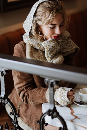 Davida Luxurious Scarf in Double Knit Velvet & Merino Blend - Grey/Golden from STUDIO MYR