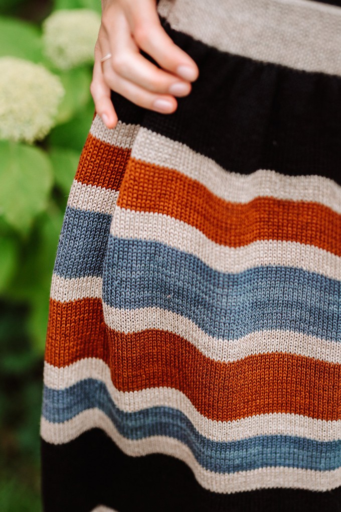 Bogolan Multi Colour Striped Linen Blend Swirly Skirt - Natural Colours from STUDIO MYR