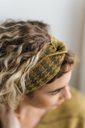 Moss Pied-De-Poule Jacquard Knit Merino Blend Hairband - Mustard/Green Blend from STUDIO MYR