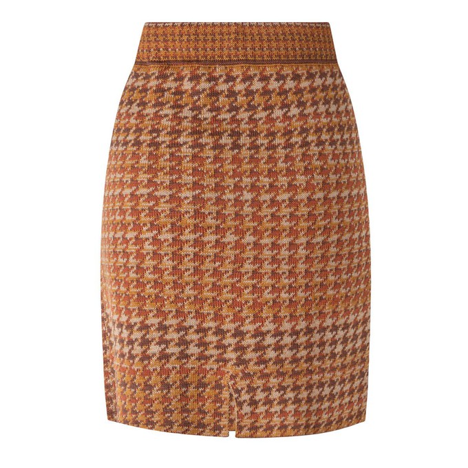 Ginger Pied-De-Poule Jacquard Knit Merino Blend Pencil Skirt - Brown/Beige Blend from STUDIO MYR