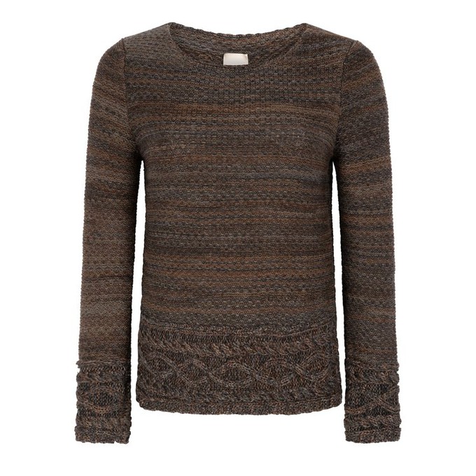 Raven Merino Blend Tweed Knit Jumper With Cable Details - Grey Blend from STUDIO MYR