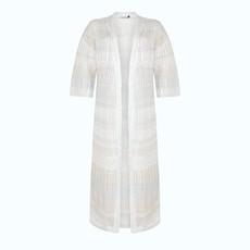 Berber Linen Blend Tribal Jacquard Kimono Cardigan - White/Neutrals Blend via STUDIO MYR