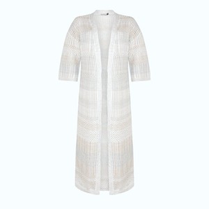 Berber Linen Blend Tribal Jacquard Kimono Cardigan - White/Neutrals Blend from STUDIO MYR