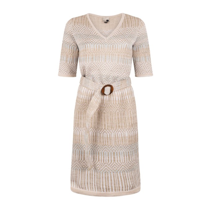 Berber Tribal Jacquard Linen Blend Dress – White/Neutrals from STUDIO MYR