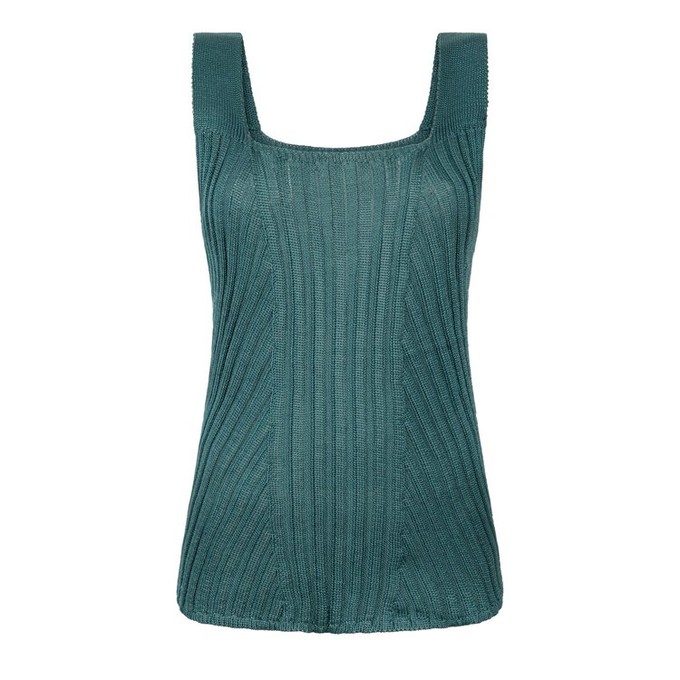 Florentina Rib Knitted Square Neck Mercerised Cotton Tank Top - Teal Blue from STUDIO MYR