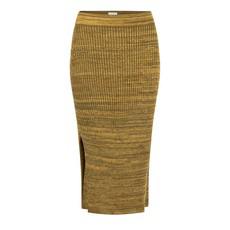 Sunbeam Rib Knit Midi Pencil Skirt With Sparkles - Mustard/Green Merino Wool Blend via STUDIO MYR