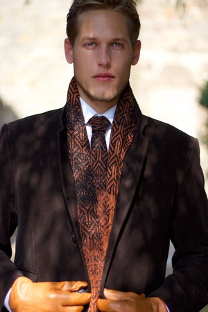 Rust Gradient Graphic Jacquard Knit Cotton Scarf - Black With Rust Brown from STUDIO MYR