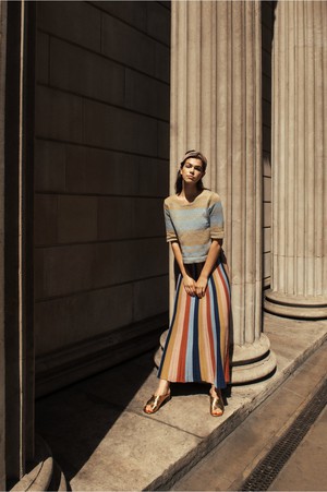 Denîmes Pleated-Knit Vertical Striped Maxi Skirt - Multicolour from STUDIO MYR