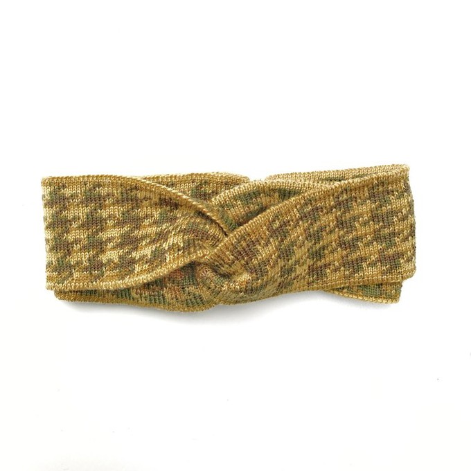 Moss Pied-De-Poule Jacquard Knit Merino Blend Hairband - Mustard/Green Blend from STUDIO MYR