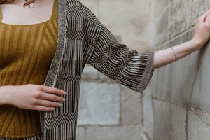 Dogon Linen Blend Tribal Jacquard Knitted Kimono Cardigan - Black/Neutrals Blend from STUDIO MYR