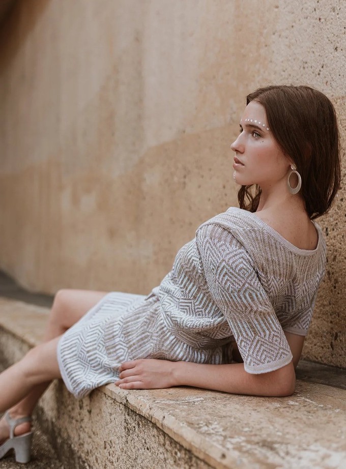 Berber Tribal Jacquard Linen Blend Dress – White/Neutrals from STUDIO MYR