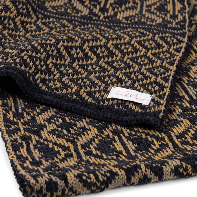 Vittoria Luxurious Scarf in Double Knit Velvet & Merino Blend - Black/Antique Golden from STUDIO MYR