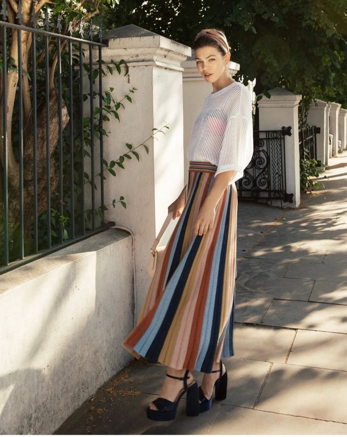 Denîmes Pleated-Knit Vertical Striped Maxi Skirt – Multicolour from STUDIO MYR