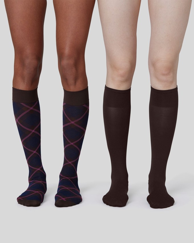 2-pack Franka Check & Solid Knee Highs from Swedish Stockings
