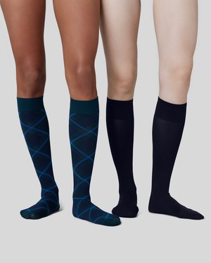 2-pack Franka Check & Solid Knee Highs from Swedish Stockings
