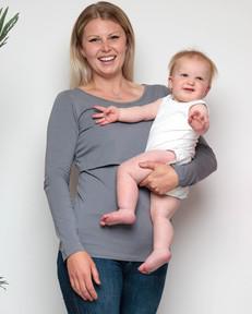 Organic Long Sleeves Breastfeeding Top in Storm Grey from The Bshirt