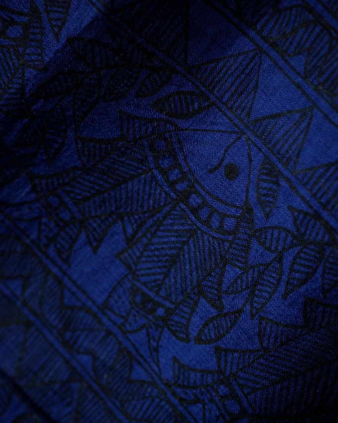 Blue Handwoven & Handpainted Madhubani Mulberry Silk Stole from The Cashmere Clothing