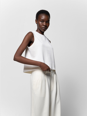 Merino Wool White Crop Tank | Rhea. from The Collection One
