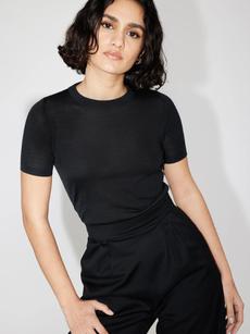 Black Merino Wool T-shirt | Rhea. via The Collection One