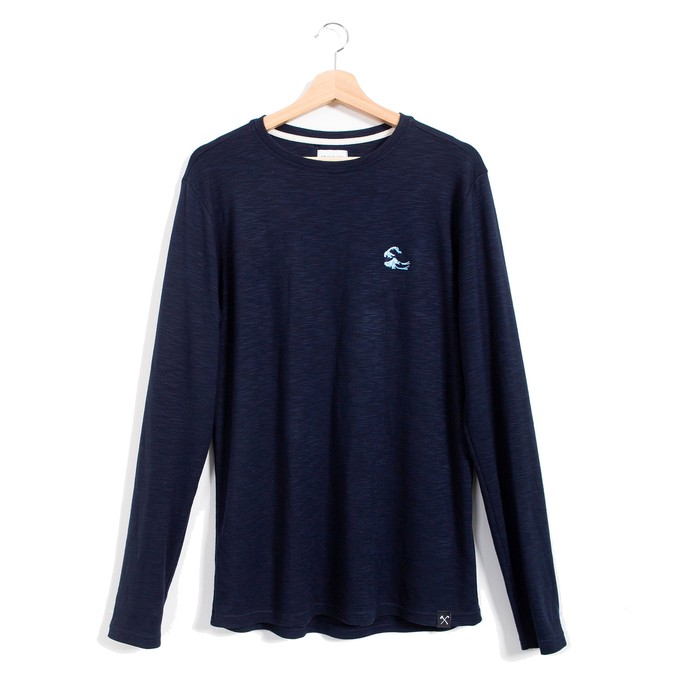 Long-sleeved T-shirt - recycled fabric - Japanese wave off Kanagawa - dark blue from The Driftwood Tales