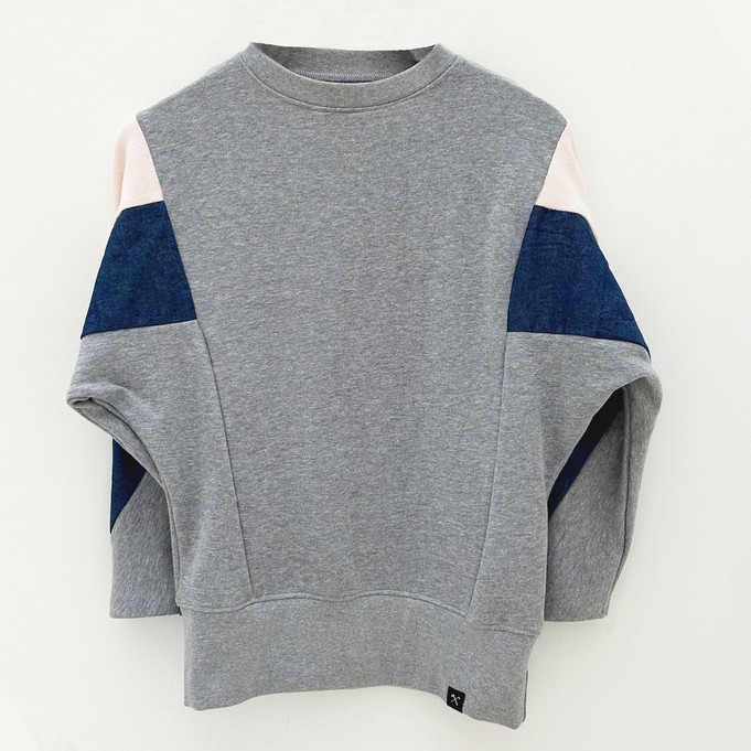 Sweatshirt - AMY - RE-DENIM-made from 4 different recycled fabrics-light pink, denim, gray from The Driftwood Tales