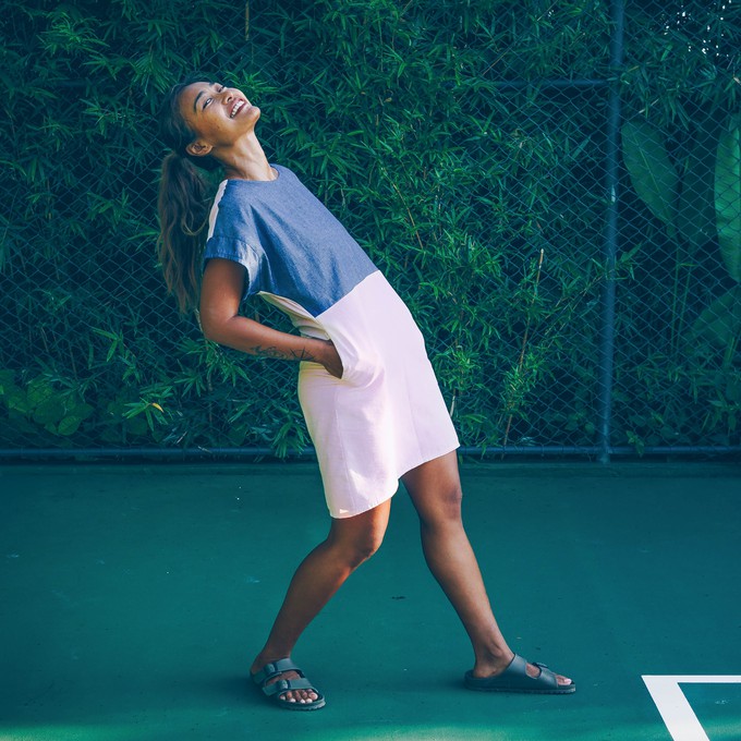 Dress - re-denim + pink cotton from The Driftwood Tales