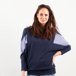 Sweatshirt - AMY - made from 4 different recycled fabrics: blue, blue, denim from The Driftwood Tales