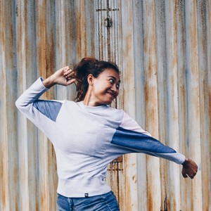 Sweatshirt - AMY - RE-DENIM-made from 4 different recycled fabrics-light pink, denim, gray from The Driftwood Tales