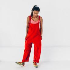 Trouser suit - upcycled 80% rayon and 20% linen - red via The Driftwood Tales