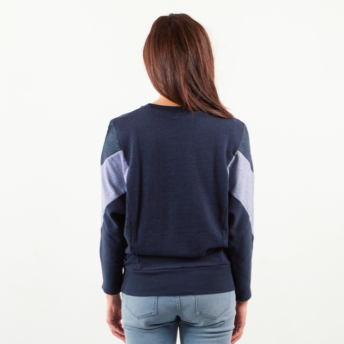 Sweatshirt - AMY - made from 4 different recycled fabrics: blue, blue, denim from The Driftwood Tales