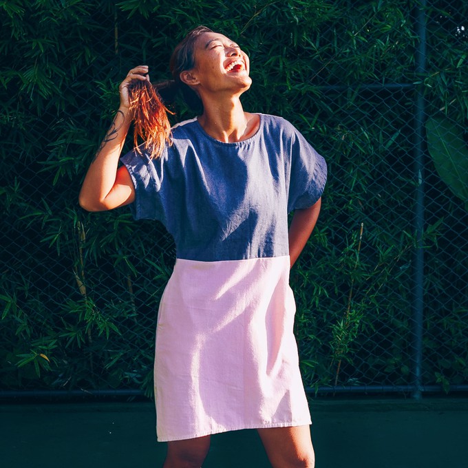 Dress - re-denim + pink cotton from The Driftwood Tales