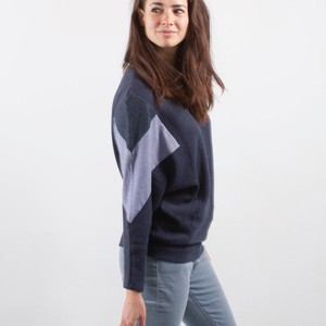 Sweatshirt - AMY - made from 4 different recycled fabrics: blue, blue, denim from The Driftwood Tales