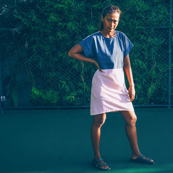 Dress - re-denim + pink cotton from The Driftwood Tales