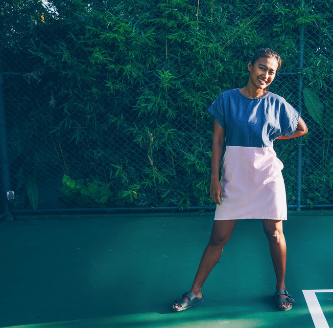 Dress - re-denim + pink cotton from The Driftwood Tales