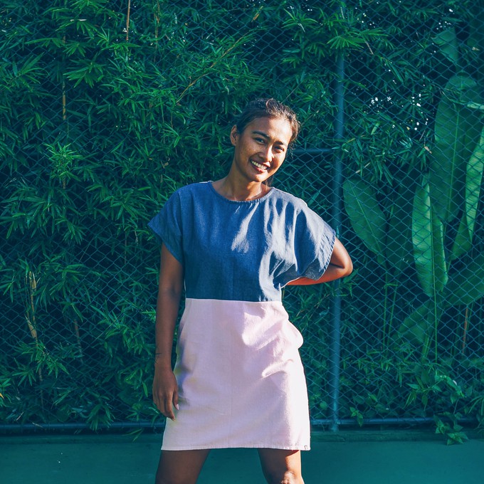 Dress - re-denim + pink cotton from The Driftwood Tales