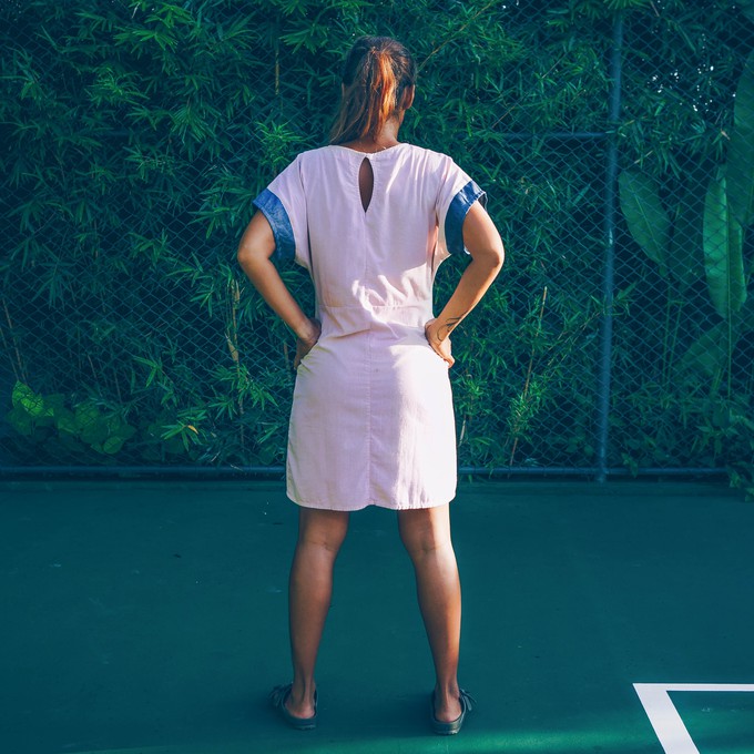Dress - re-denim + pink cotton from The Driftwood Tales