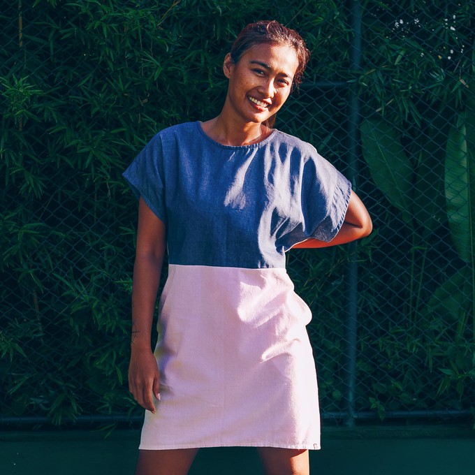 Dress - re-denim + pink cotton from The Driftwood Tales