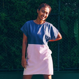 Dress - re-denim + pink cotton from The Driftwood Tales