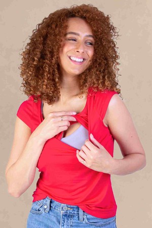 Capped Sleeve Nursing Top | Red from Tilbea London
