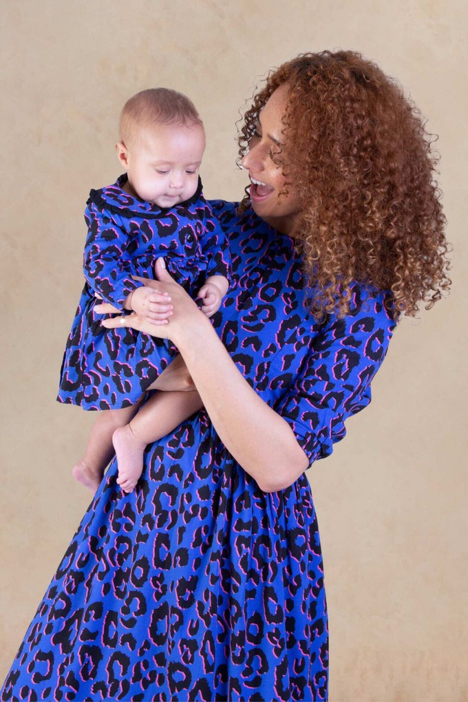 Sadie Blue Leopard Print Nursing Dress from Tilbea London