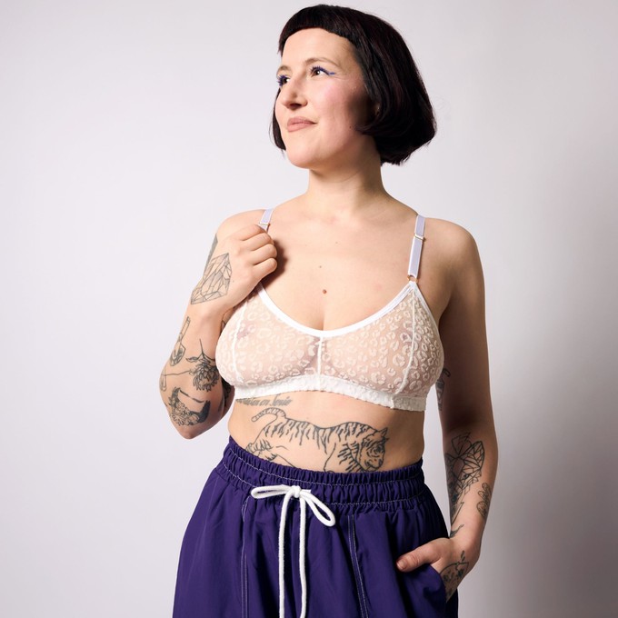 Leopard Print Mesh Soda Bralette (White) from TIZZ & TONIC