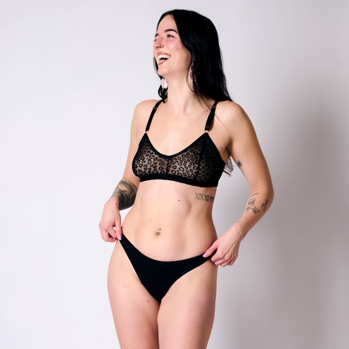 Leopard Print Mesh Soda Bralette (Black) from TIZZ & TONIC