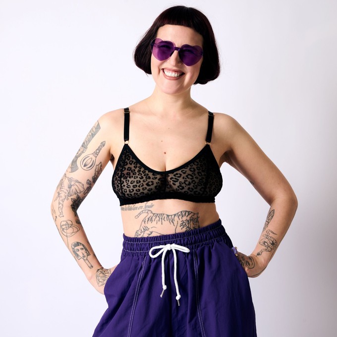 Leopard Print Mesh Soda Bralette (Black) from TIZZ & TONIC