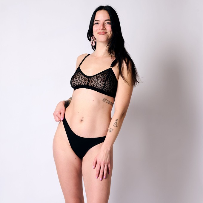 Leopard Print Mesh Soda Bralette (Black) from TIZZ & TONIC
