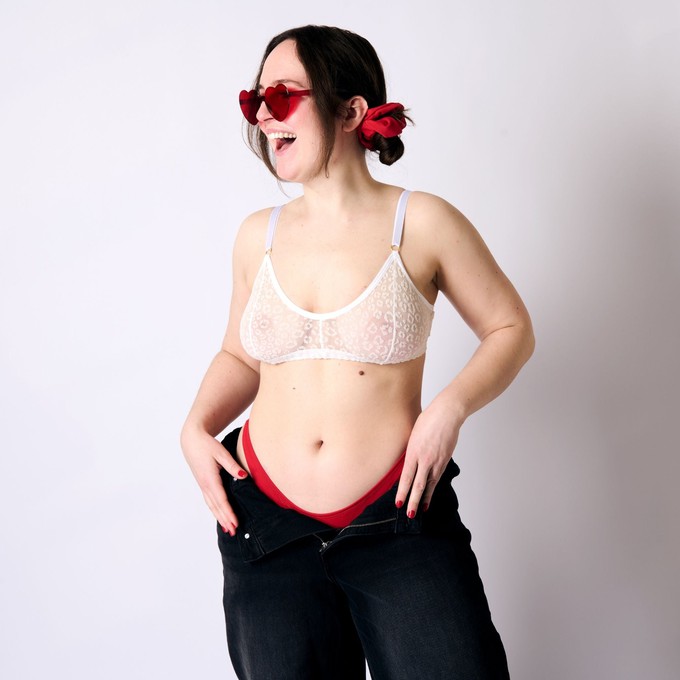 Leopard Print Mesh Soda Bralette (White) from TIZZ & TONIC