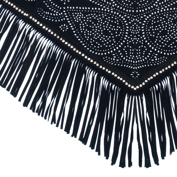 Milla suede fringe Shawl with studs - black from Treasures-Design