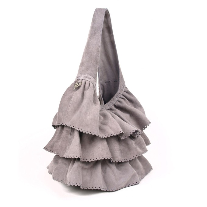 Faiga - grey suede layered frills bag from Treasures-Design