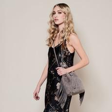 Capri - suede crossbody fringe bag with woven leather embroidery - grey via Treasures-Design