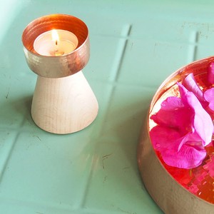 Copper & wood tea light holder | twilight from Tulsi Crafts