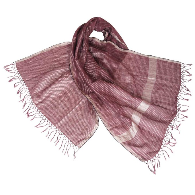 Linen zari scarf | plum from Tulsi Crafts